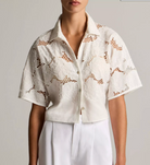 Lace Cropped Short-Sleeve Shirt-Shirts-Vince-Off White-XXS-Mercantile Portland