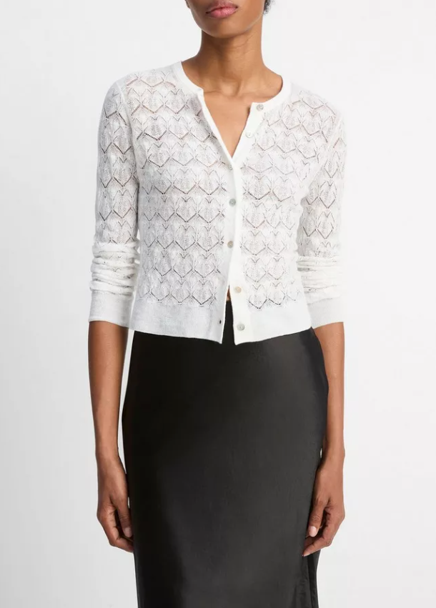 Lace Stitch Cardigan-Clothing-Vince-Optic White-S-Mercantile Portland