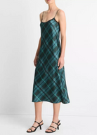 Lace-Trim Plaid Slip Dress-Clothing-Vince-Jade Onyx-XXS-Mercantile Portland