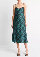 Lace-Trim Plaid Slip Dress-Clothing-Vince-Jade Onyx-XXS-Mercantile Portland