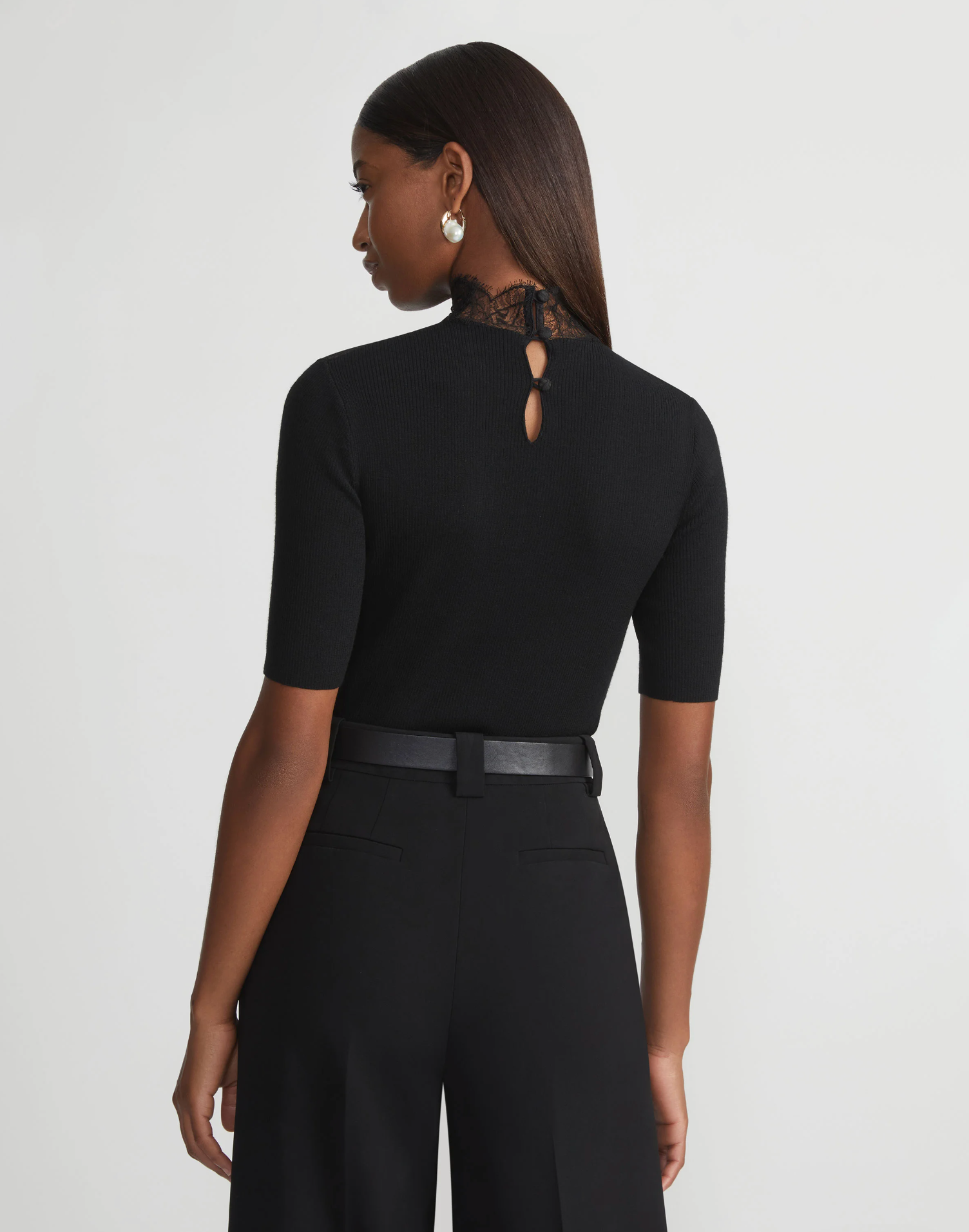 Lace Trim Sweater-Clothing-Lafayette 148-Black-XS-Mercantile Portland