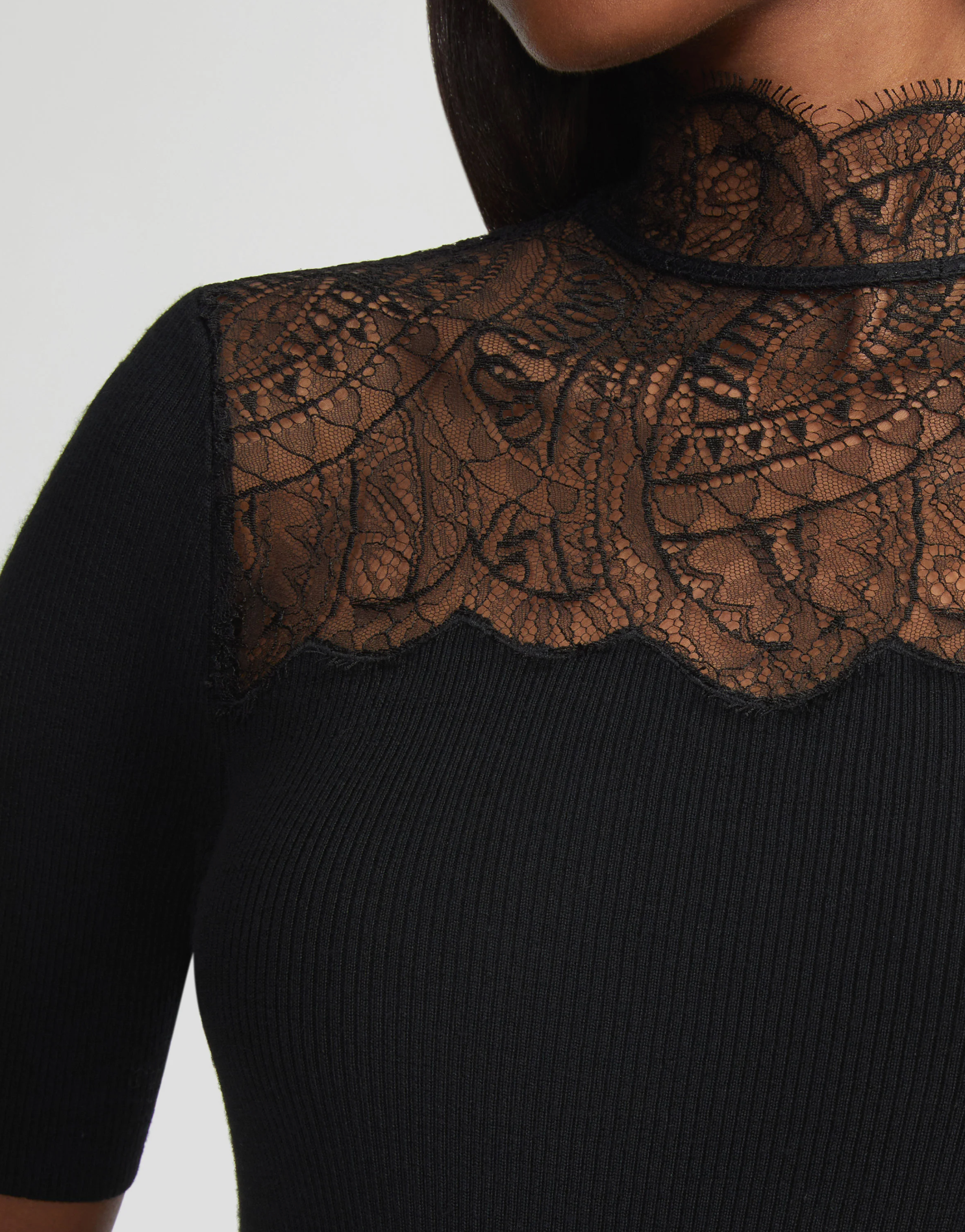 Lace Trim Sweater-Clothing-Lafayette 148-Black-XS-Mercantile Portland
