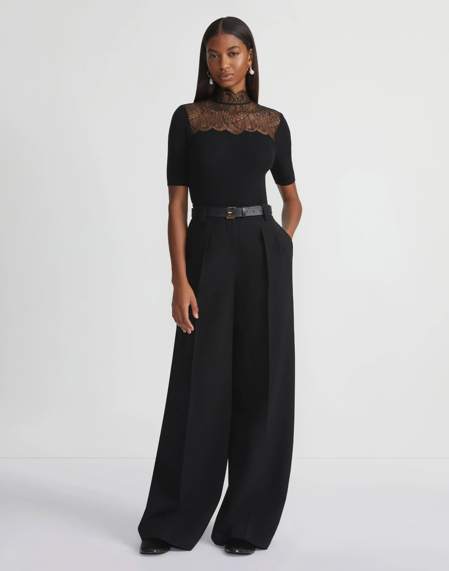 Lace Trim Sweater-Clothing-Lafayette 148-Black-XS-Mercantile Portland
