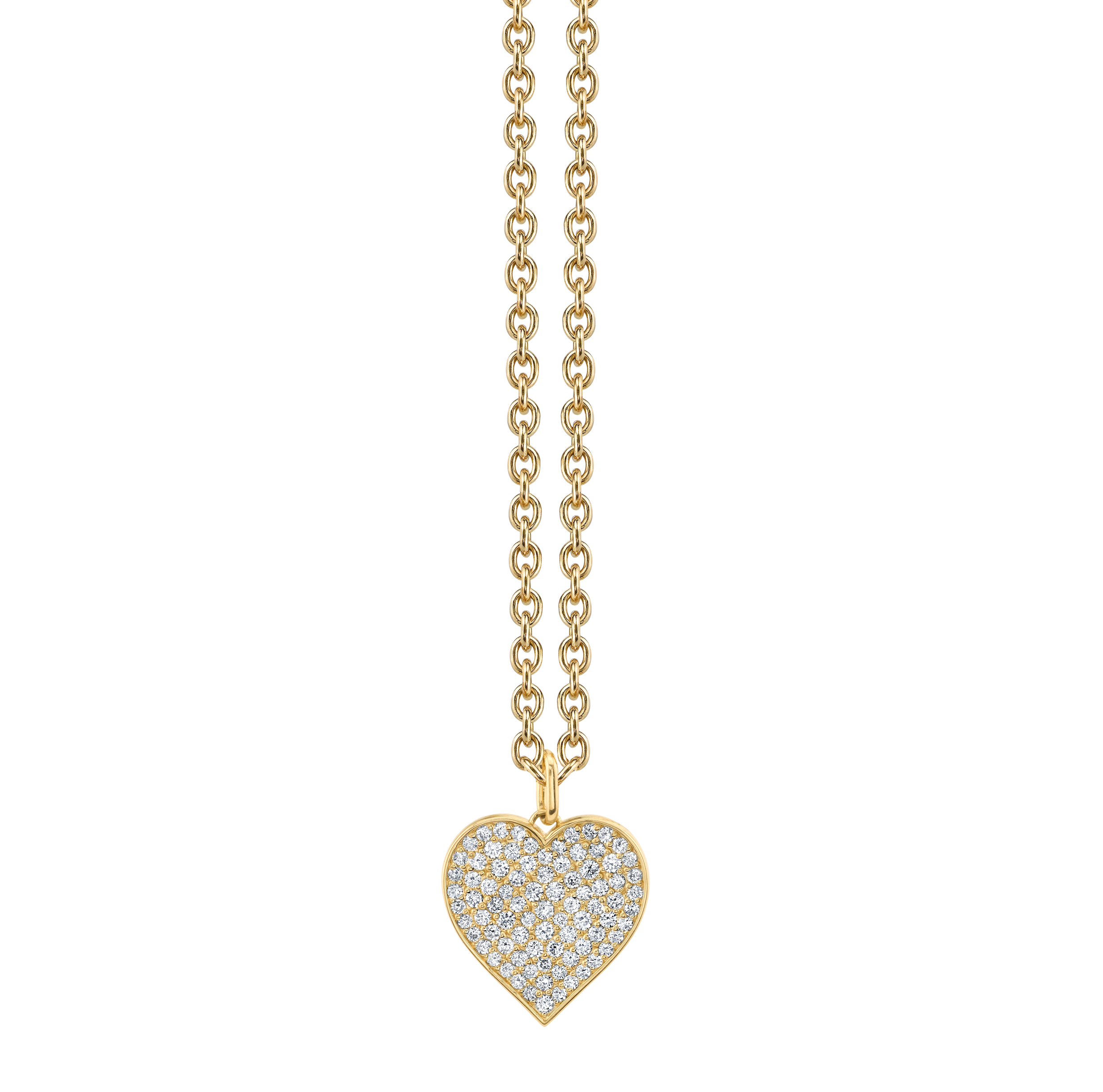 Large Gold & Diamond Pave Heart Charm Necklace-Accessories-SYDNEY EVAN-Yellow Gold-OS-Mercantile Portland
