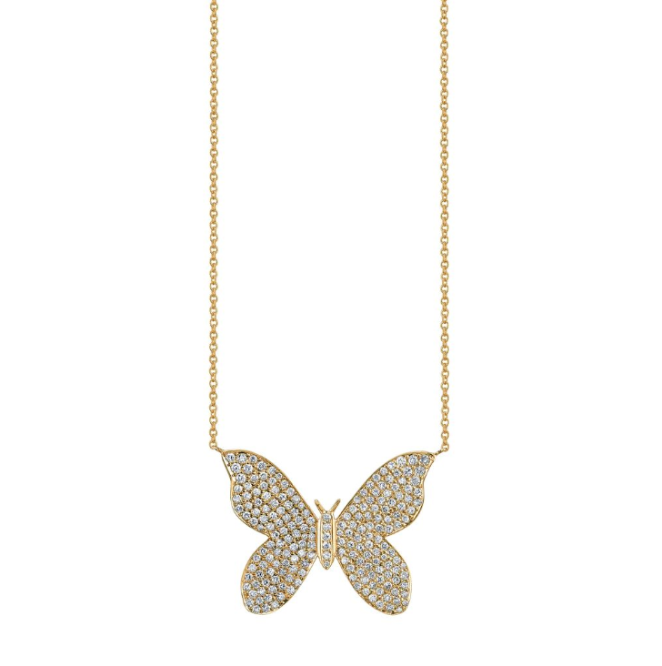 Large Gold & Pave Diamond Butterfly Necklace-Jewelry-Sydney Evan-Yellow Gold-OS-Mercantile Portland