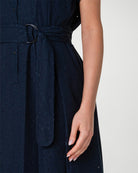 Lasercut Grid Cotton Poplin Dress with Belt-Dresses-Akris Punto-Navy-2-Mercantile Portland