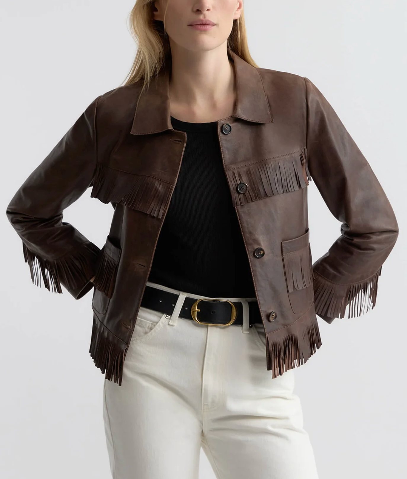 Lazare Fringe Leather Jacket-Jackets-Nili Lotan-Dark Brown-XS-Mercantile Portland