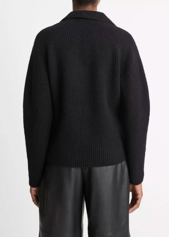 Leather-Trim Wool-Cashmere Polo Sweater-Clothing-VINCE-Black-XXS-Mercantile Portland