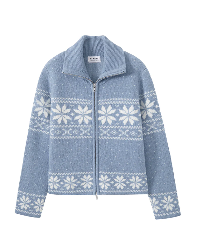 Lesly Collar Fair Isle Jacket-Sweaters-27 Miles-Powder Blue-XS-Mercantile Portland