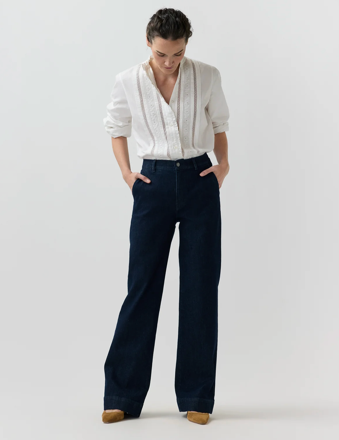 Letitia Blouse in White Poplin-Shirts-Mashburn-White-XS-Mercantile Portland