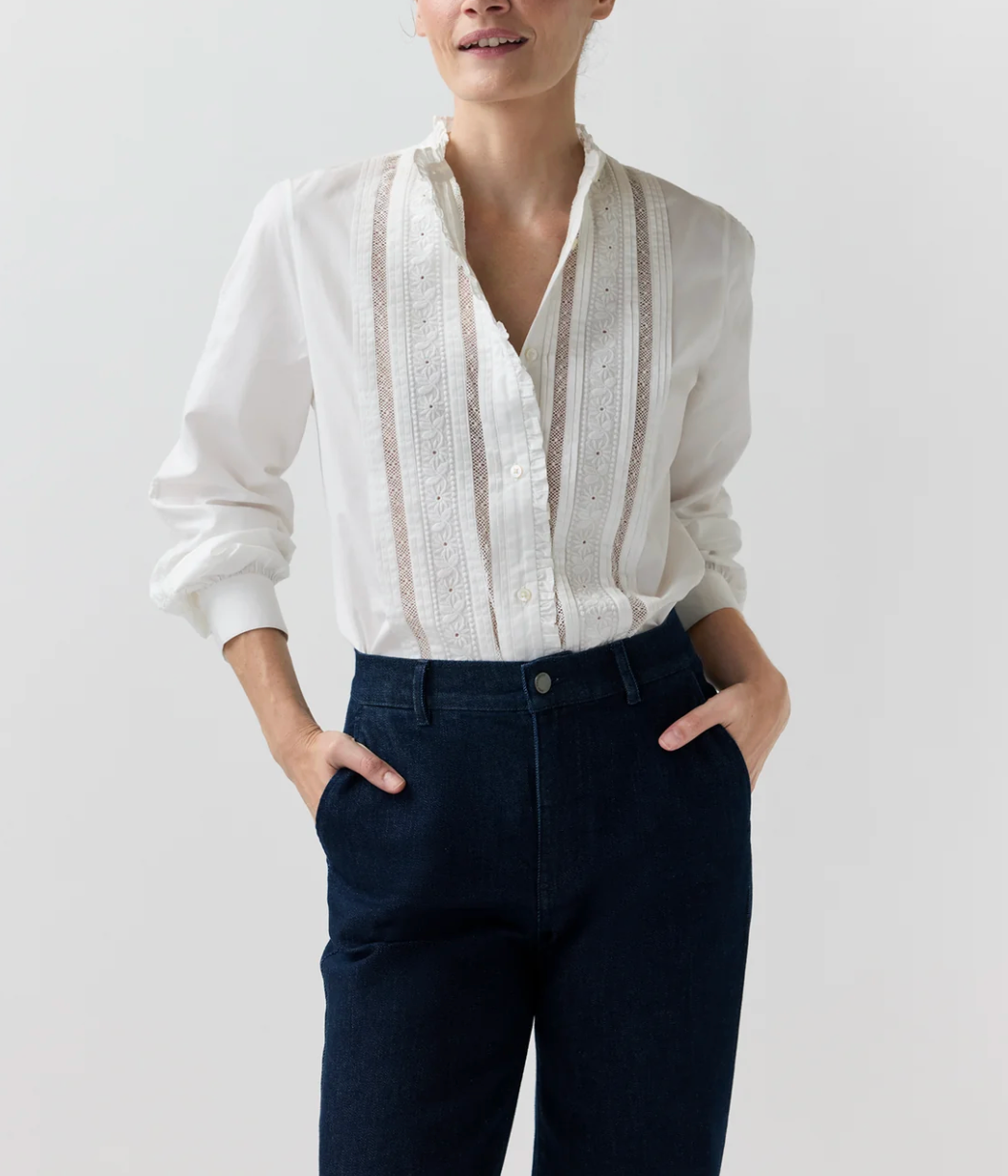 Letitia Blouse in White Poplin-Shirts-Mashburn-White-XS-Mercantile Portland