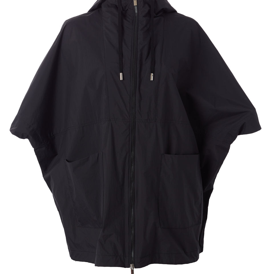 Light Solid Nylon Water Resistant Zip Up Poncho-Outerwear-Peserico-Black-36-Mercantile Portland