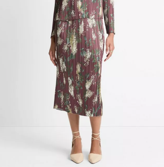 Lilac-Print Micro-Pleated Satin Skirt-Skirts and Shorts-Vince-Dark Bordeaux-XXS-Mercantile Portland