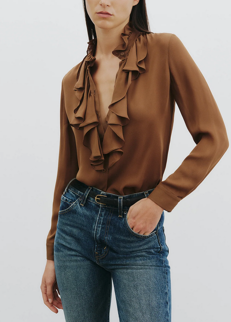Lily Silk Blouse in Cognac-Shirts-Nili Lotan-Cognac-XS-Mercantile Portland