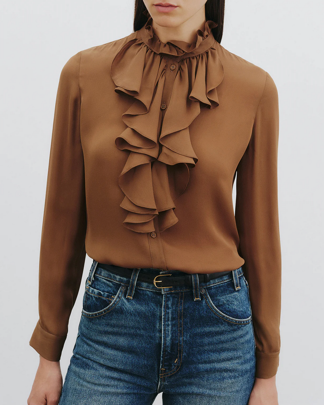 Lily Silk Blouse in Cognac-Shirts-Nili Lotan-Cognac-XS-Mercantile Portland