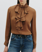 Lily Silk Blouse in Cognac-Shirts-Nili Lotan-Cognac-XS-Mercantile Portland