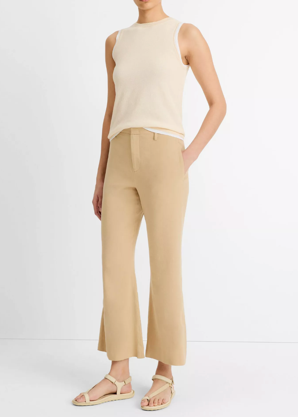 Linen-Blend Crop Flare Trouser-Clothing-Vince-Pale Nut-00-Mercantile Portland