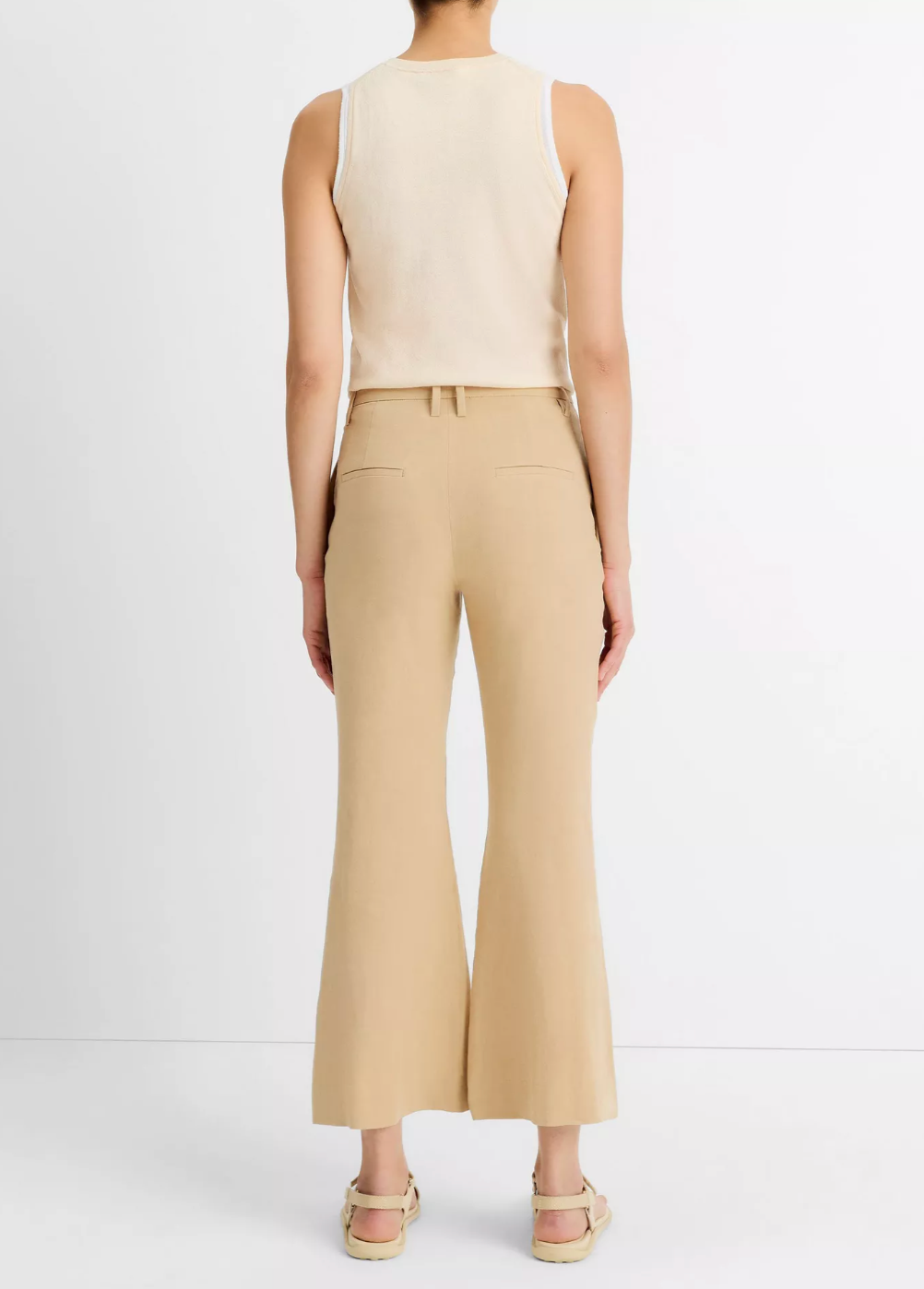 Linen-Blend Crop Flare Trouser-Clothing-Vince-Pale Nut-00-Mercantile Portland
