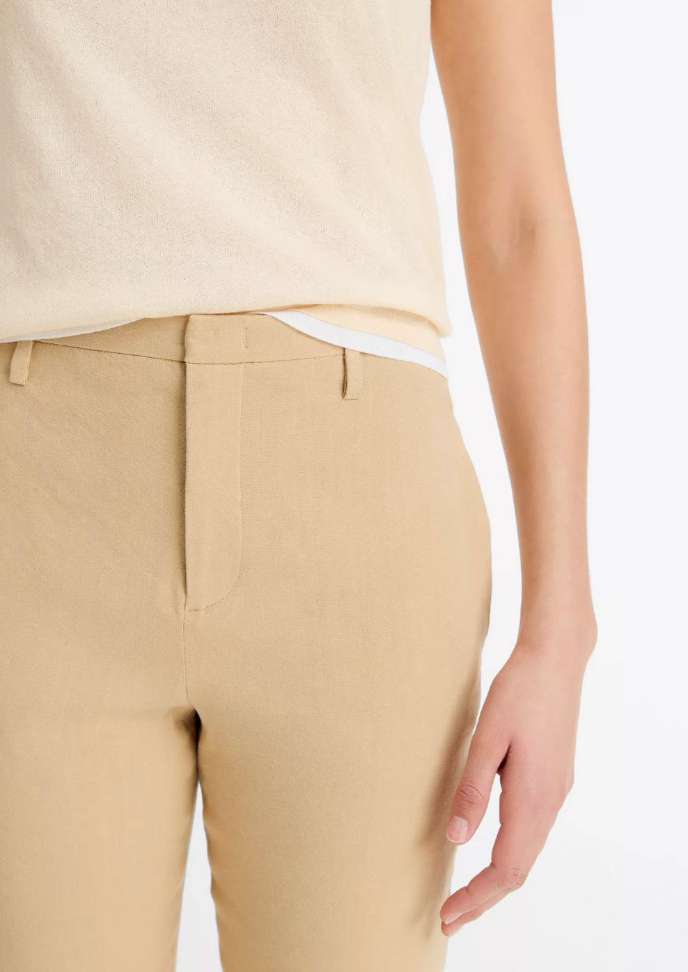 Linen-Blend Crop Flare Trouser-Clothing-Vince-Pale Nut-00-Mercantile Portland