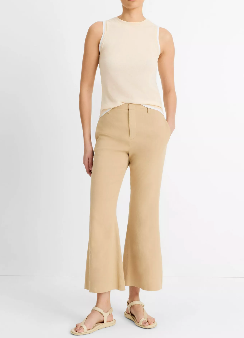 Linen-Blend Crop Flare Trouser-Clothing-Vince-Pale Nut-00-Mercantile Portland