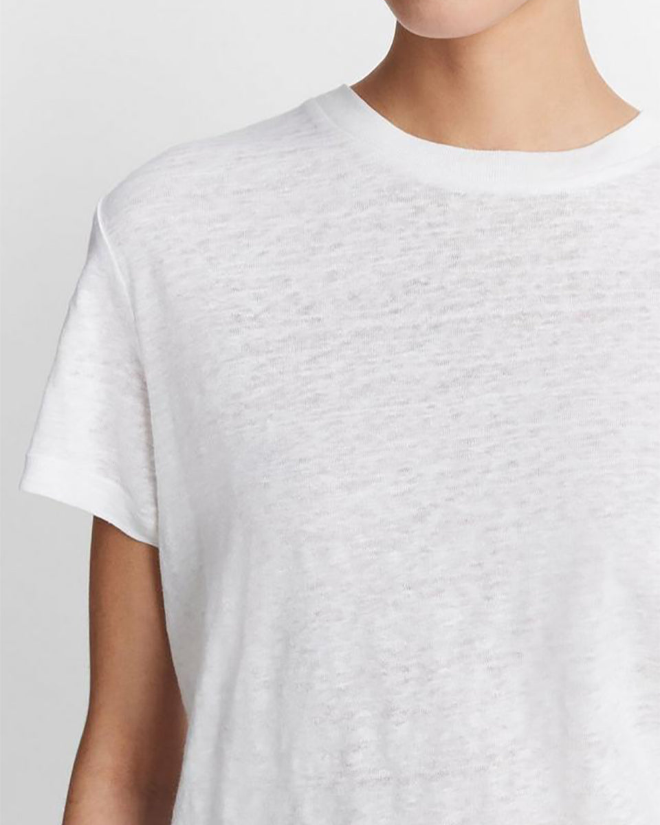 Linen Drop-Shoulder Crew Neck T-Shirt-Shirts-Vince-Optic White-XXS-Mercantile Portland