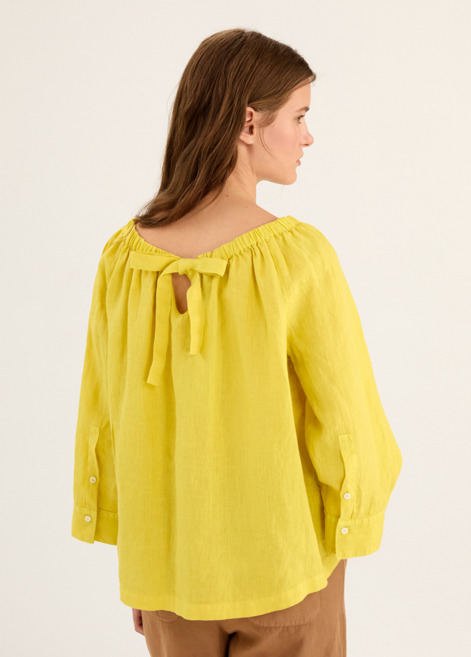 Linen Off-Shoulder Shirt-Clothing-Rosso35-Lemon-38-Mercantile Portland