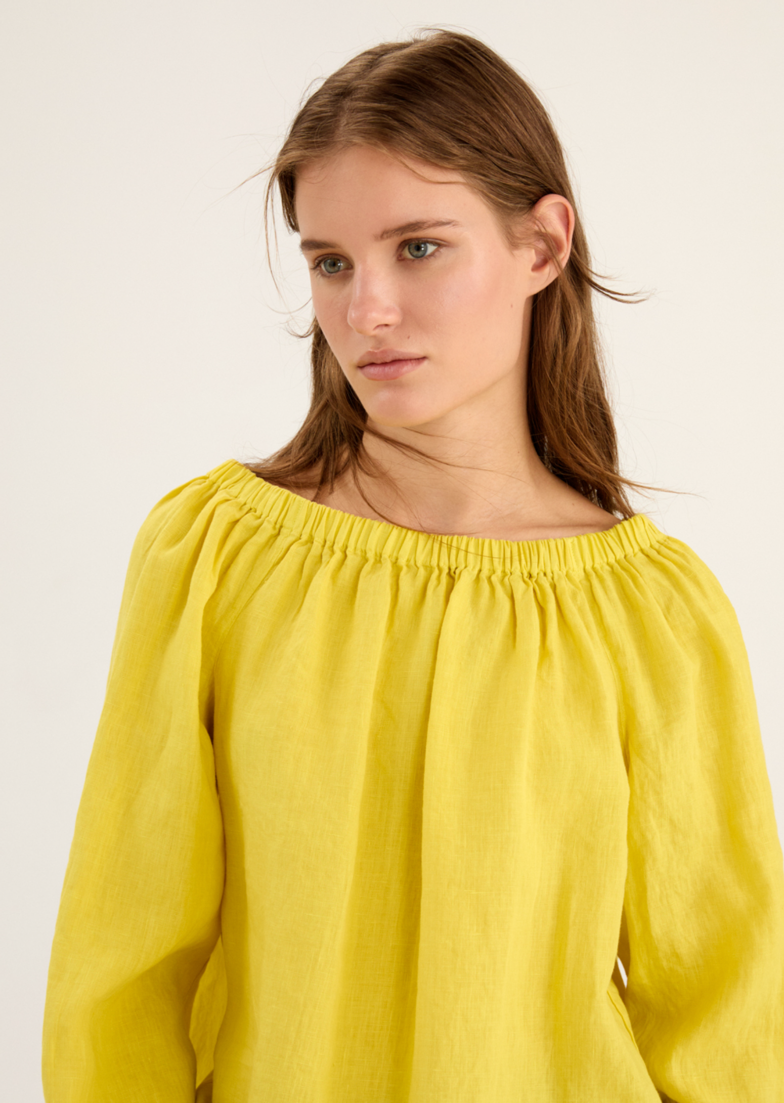 Linen Off-Shoulder Shirt-Clothing-Rosso35-Lemon-38-Mercantile Portland