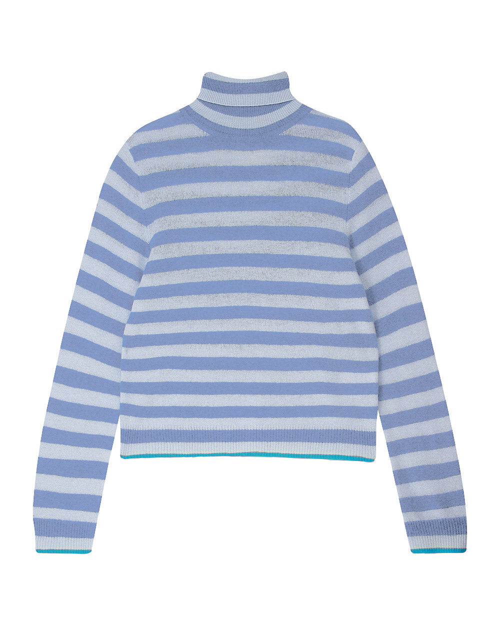 Little Stripe Cashmere Roll Neck-Sweaters-Jumper 1234-Cement/Light Blue • Jumper 1234-1-Mercantile Portland