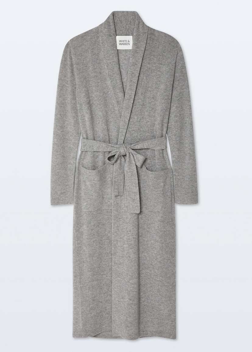 Long Cashmere Robe in Heather Grey-Sleepwear-White + Warren-Heather Grey-XS-Mercantile Portland