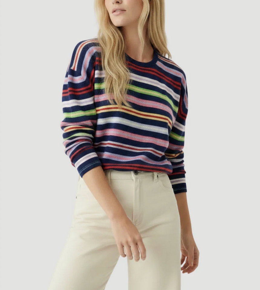 Long-sleeve Cashmere Stripe Crew T-shirt-T-Shirts-Majestic Filatures-Abyss Stripe-1-Mercantile Portland