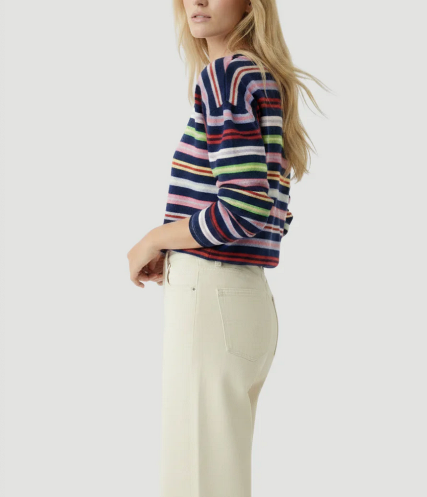 Long-sleeve Cashmere Stripe Crew T-shirt-T-Shirts-Majestic Filatures-Abyss Stripe-1-Mercantile Portland