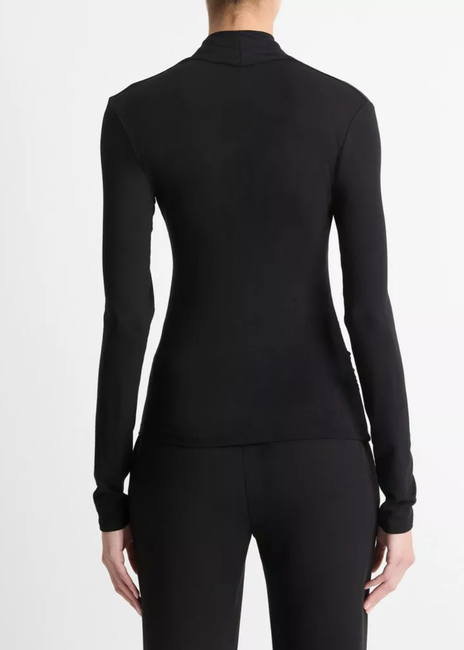 Long Sleeve Fixed Wrap Top-Clothing-Vince-Black-XXS-Mercantile Portland