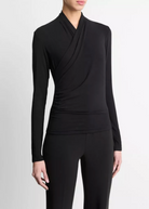 Long Sleeve Fixed Wrap Top-Clothing-Vince-Black-XXS-Mercantile Portland