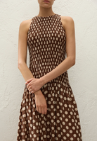 Luisa Midi Dot Dress-Dresses-FAITHFULL-Cioccolato-2-Mercantile Portland