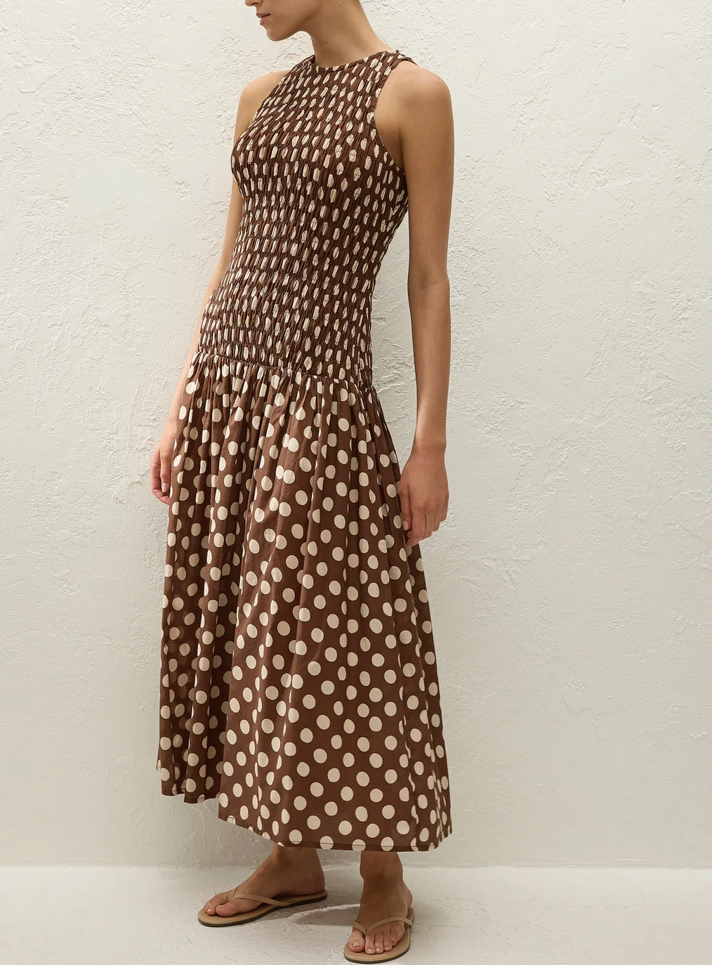 Luisa Midi Dot Dress-Dresses-FAITHFULL-Cioccolato-2-Mercantile Portland