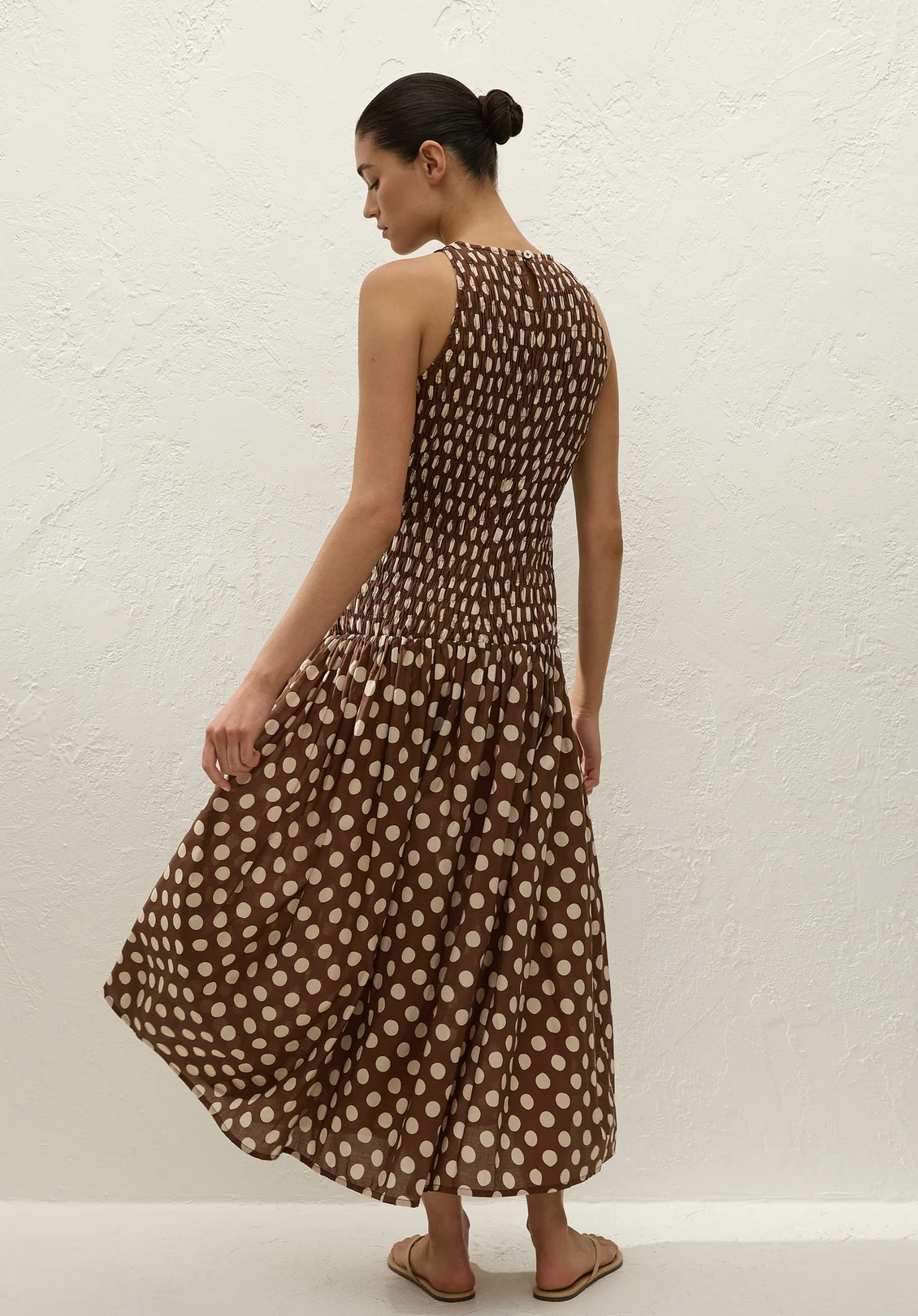 Luisa Midi Dot Dress-Dresses-FAITHFULL-Cioccolato-2-Mercantile Portland