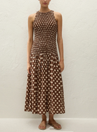 Luisa Midi Dot Dress-Dresses-FAITHFULL-Cioccolato-2-Mercantile Portland