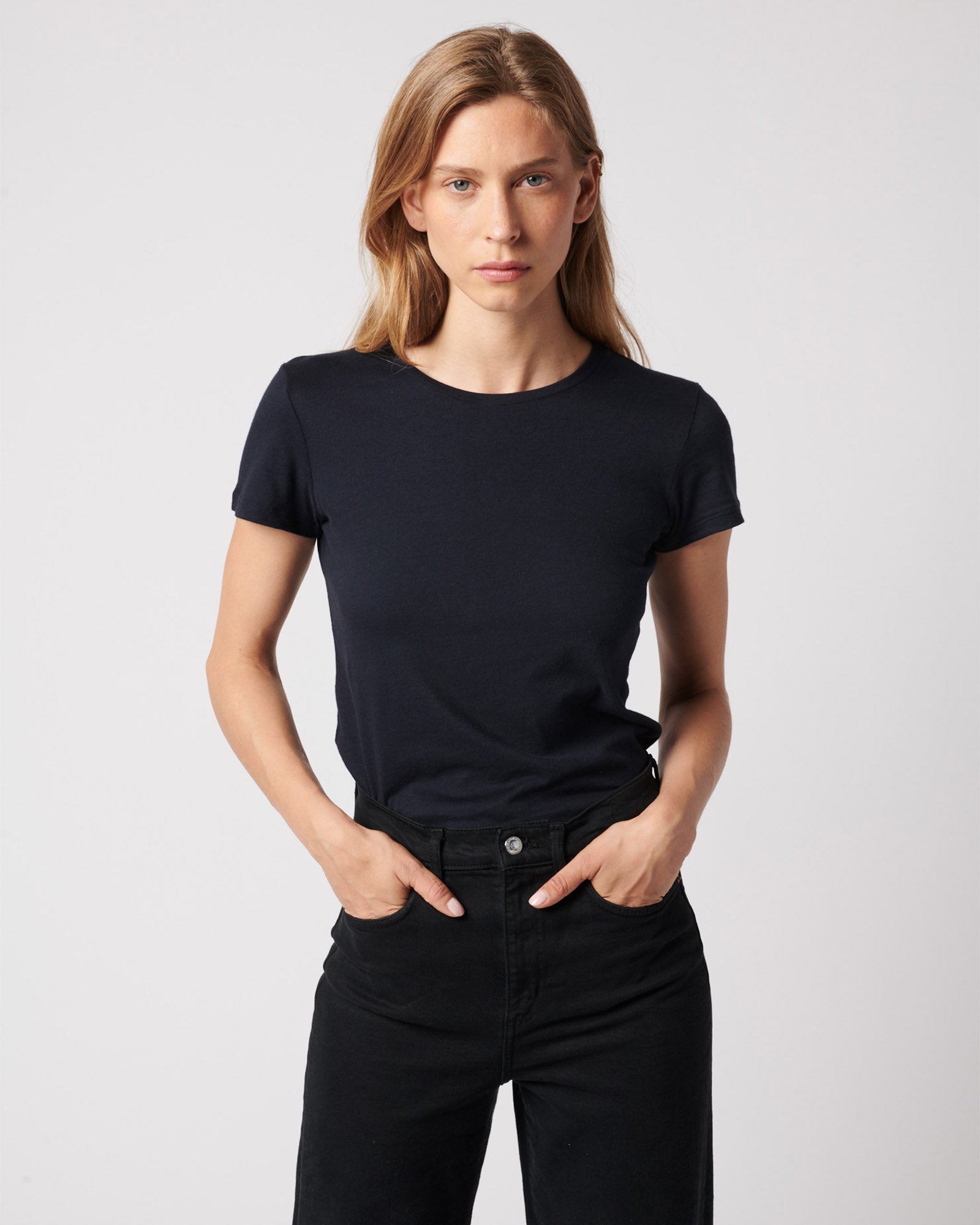 Luxury Soft Touch Crew Neck Short-Sleeve T-Shirt-Pants-Majestic Filatures-Black-1-Mercantile Portland