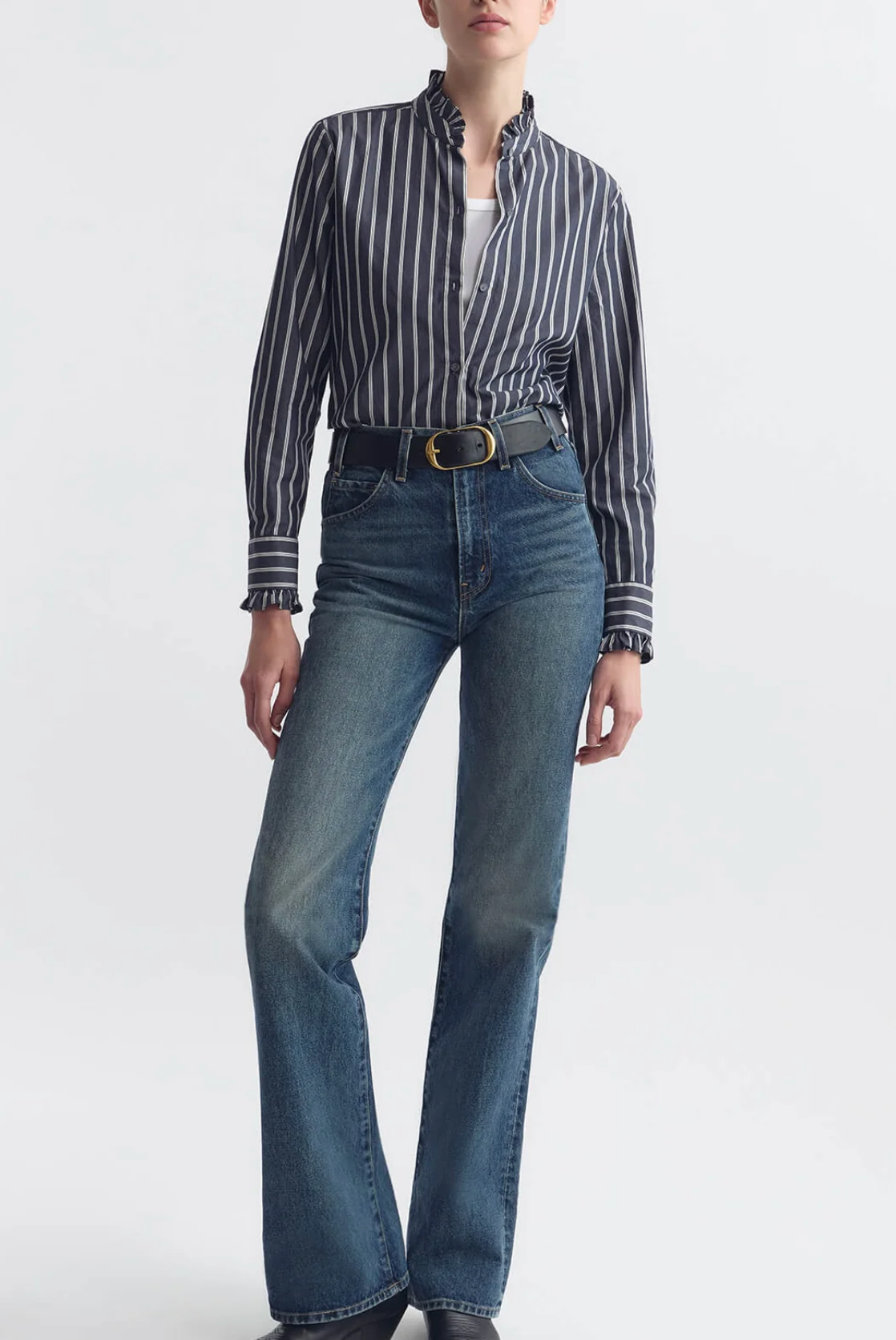 Lydia Shirt in Charcoal Stripe-Shirts-Nili Lotan-Charcoal Stripe-S-Mercantile Portland