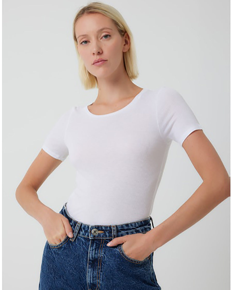Lyocell Cotton Baby Rib Short Sleeve Crewneck T-Shirt-Tops-Majestic Filatures-1-White-Mercantile Portland