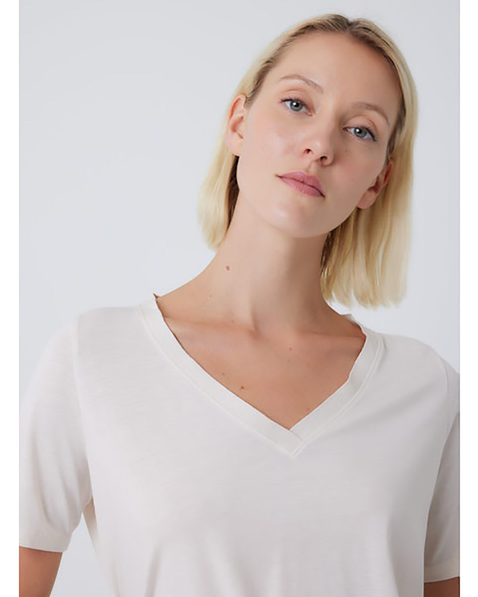 Lyocell Cotton Semi Relaxed Short Sleeve V-Neck T-Shirt-Clothing-Majestic Filatures-White-1-Mercantile Portland