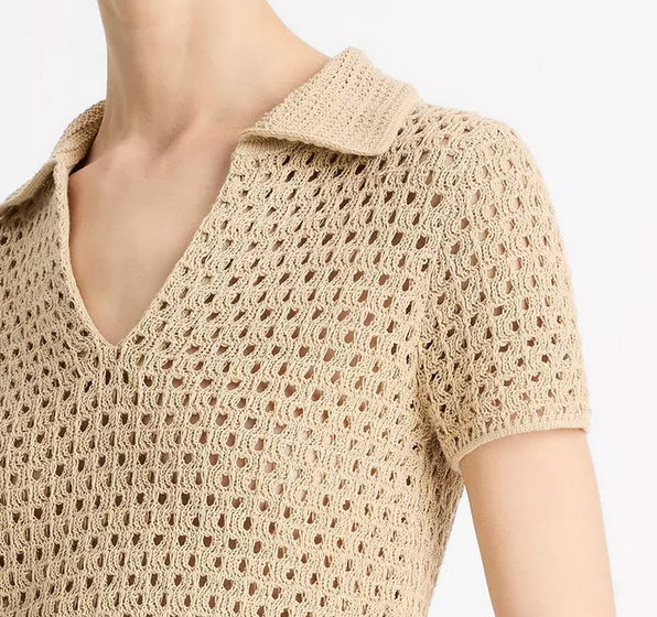 Macrame Cotton Polo-Clothing-Vince-Pale Nut-XXS-Mercantile Portland