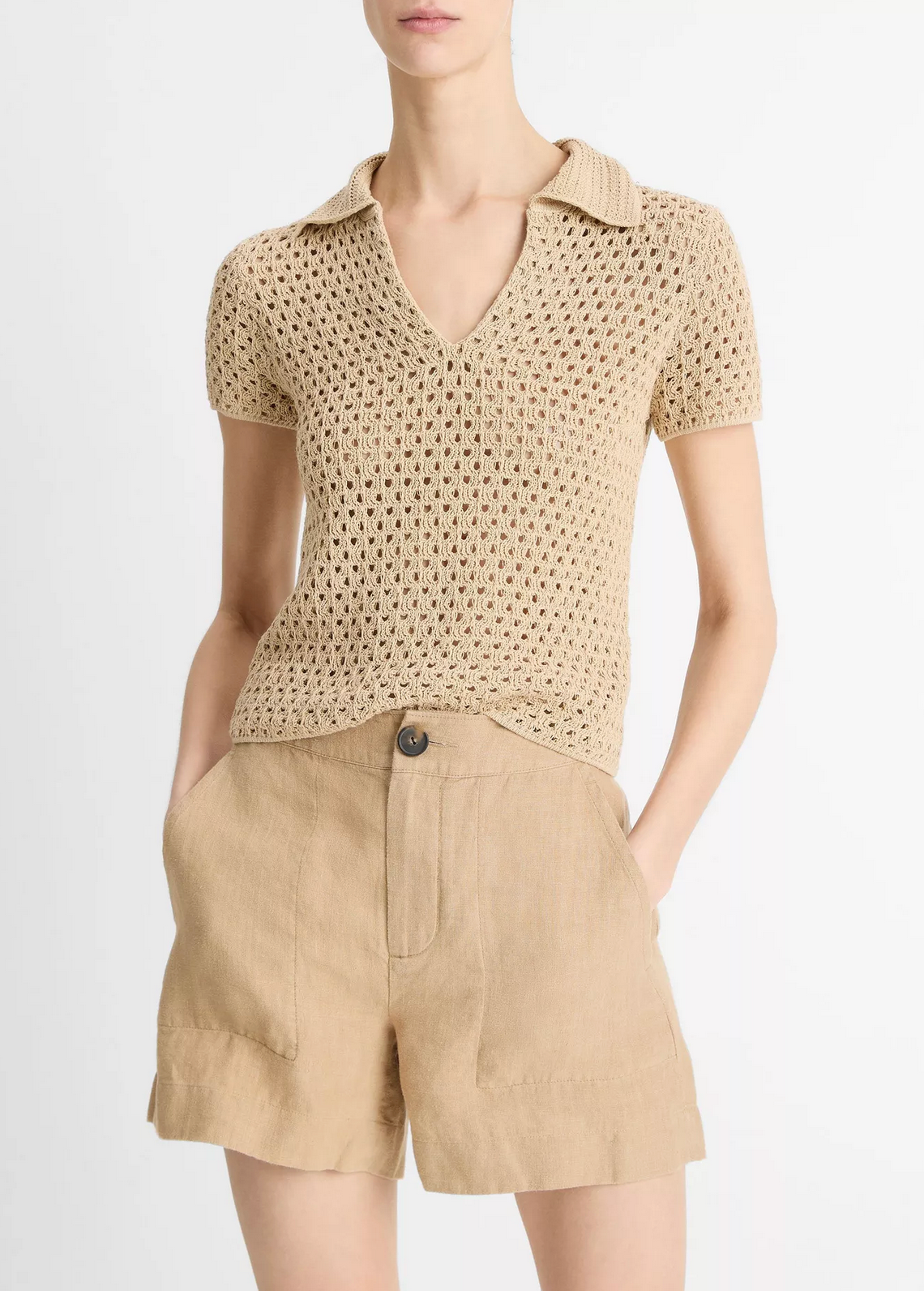 Macrame Cotton Polo-Clothing-Vince-Pale Nut-XXS-Mercantile Portland