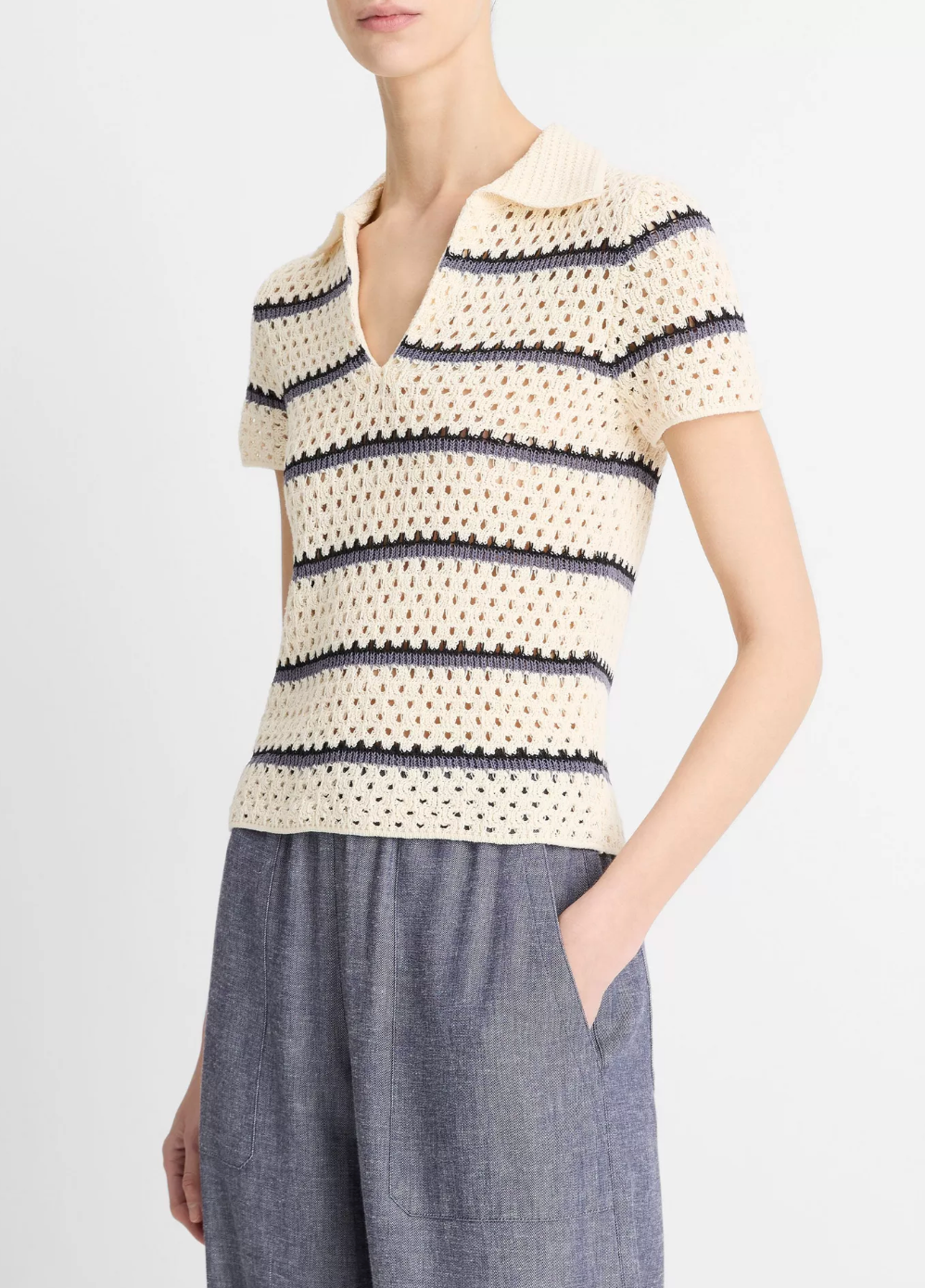 Macramé Stripe Henley-Clothing-Vince-Off White Combo-XS-Mercantile Portland