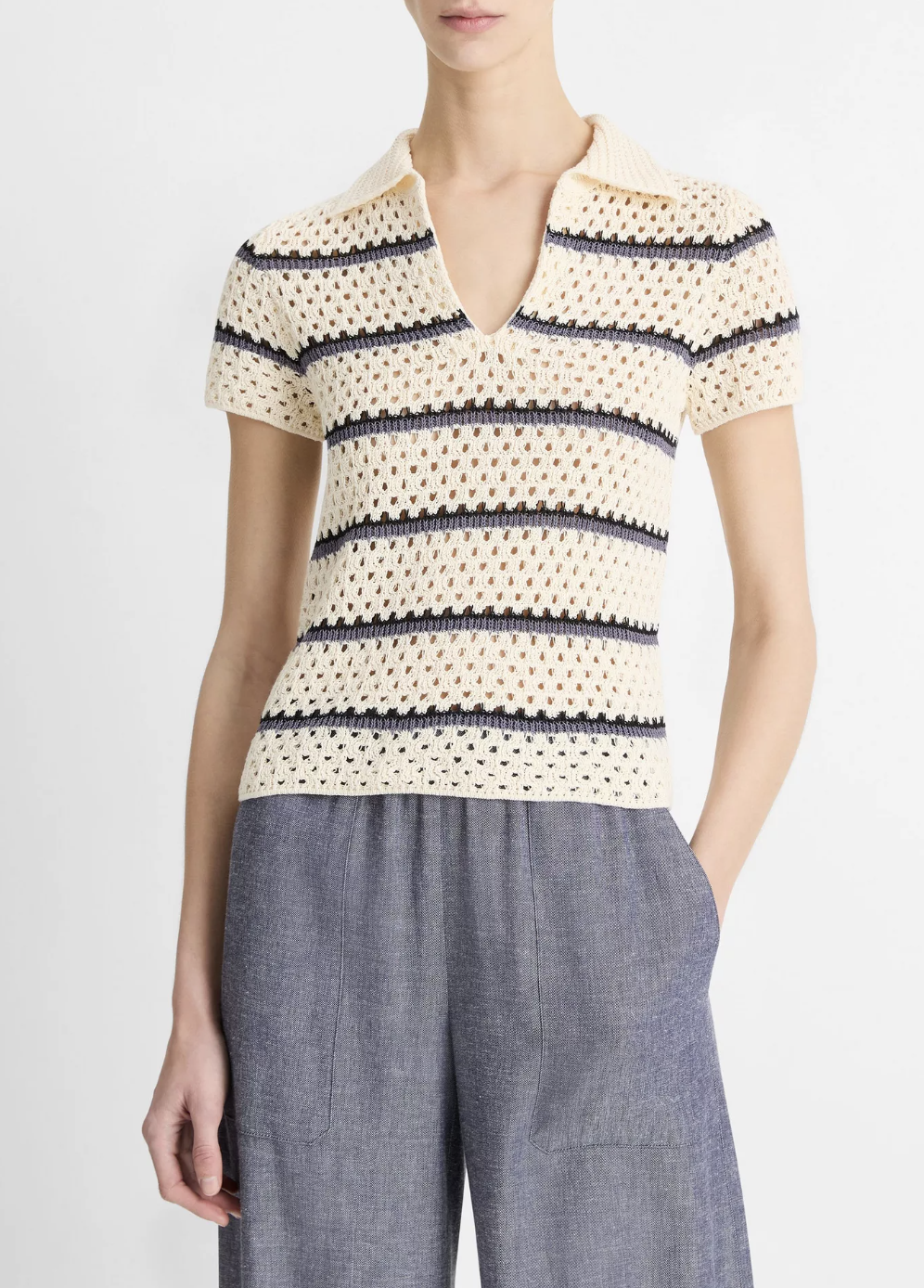 Macramé Stripe Henley-Shirts-Vince-Off White Combo-XS-Mercantile Portland