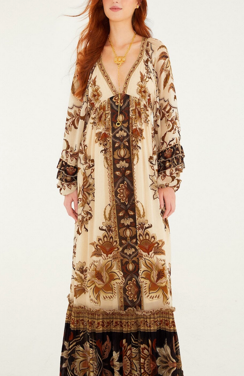 Majestic Garden Maxi Dress in Sand-Dresses-Farm Rio-Majestic Garden Sand-XXS-Mercantile Portland