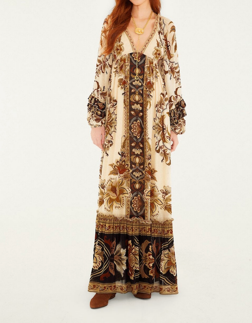 Majestic Garden Maxi Dress in Sand-Dresses-Farm Rio-Majestic Garden Sand-XXS-Mercantile Portland