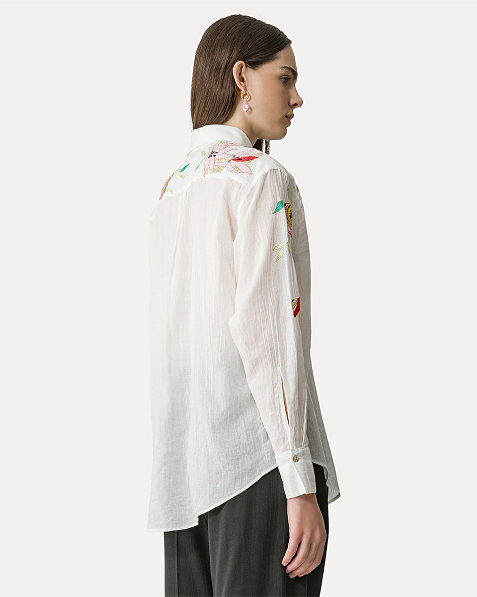 Mannish Shirt in Cotton Voile with Embroidered “Heaven” Detailing-Shirts-Forte Forte-Garden-0-Mercantile Portland