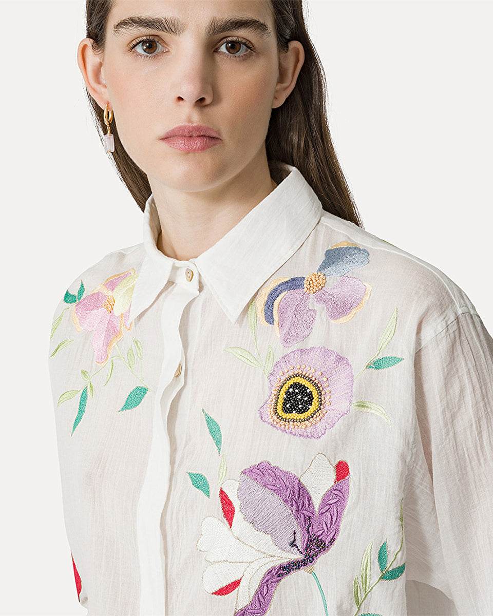 Mannish Shirt in Cotton Voile with Embroidered “Heaven” Detailing-Shirts-Forte Forte-Garden-0-Mercantile Portland