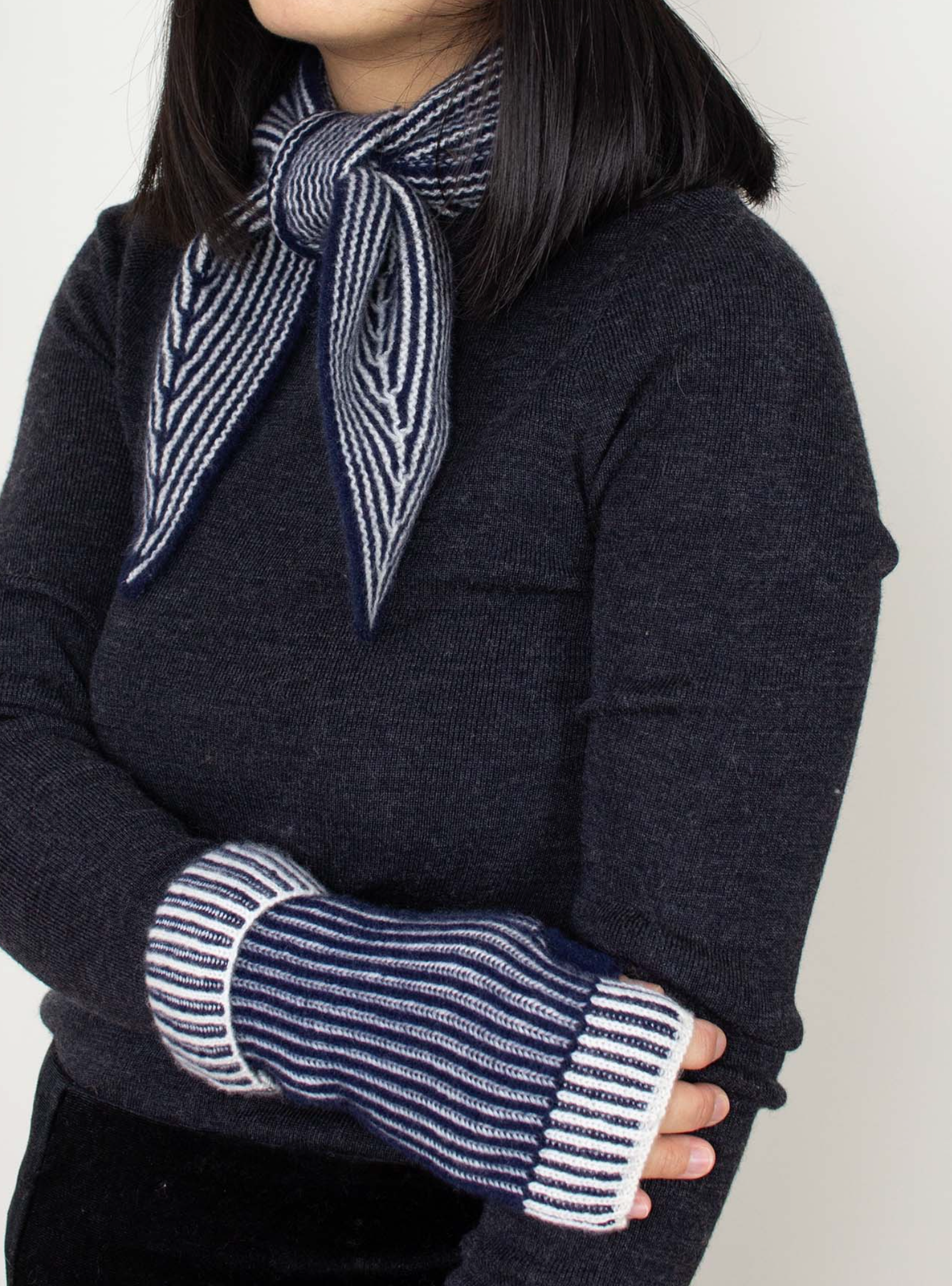 Marine Cashmere Rib Fingerless Gloves-Gloves-Oats & Rice-Navy-OS-Mercantile Portland